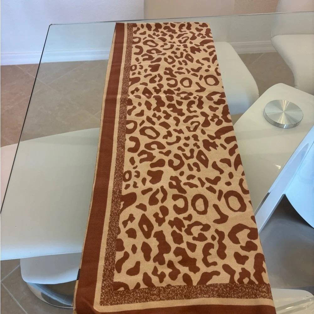 Cashmere Animal Print Scarf in Brown and Cream